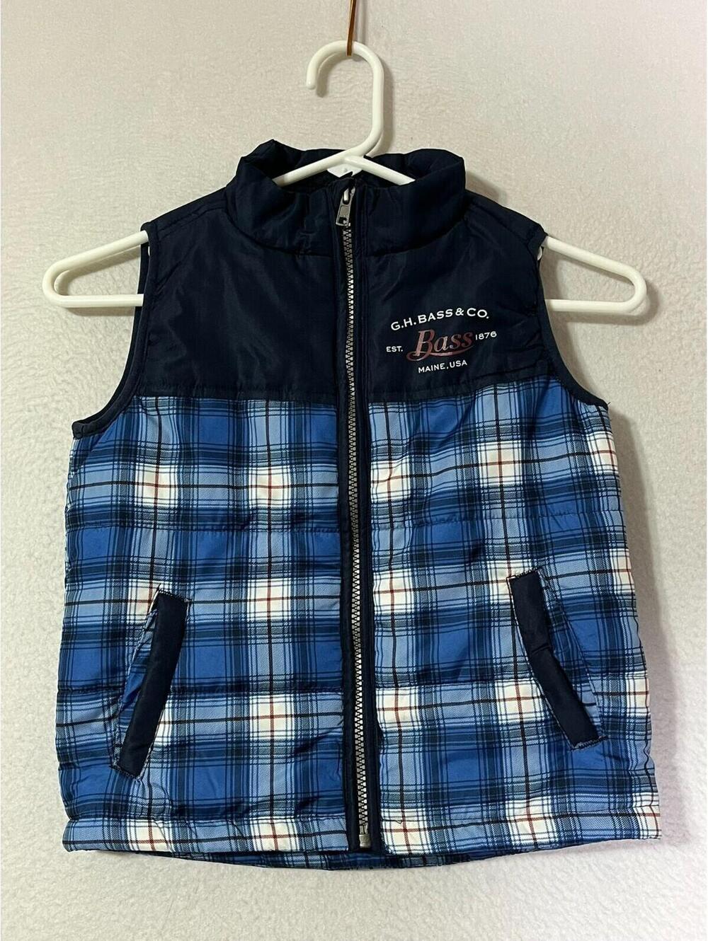 G. H. Bass and Co Blue Plaid Full Zip Puffer Vest Jacket Boy's Size 4T